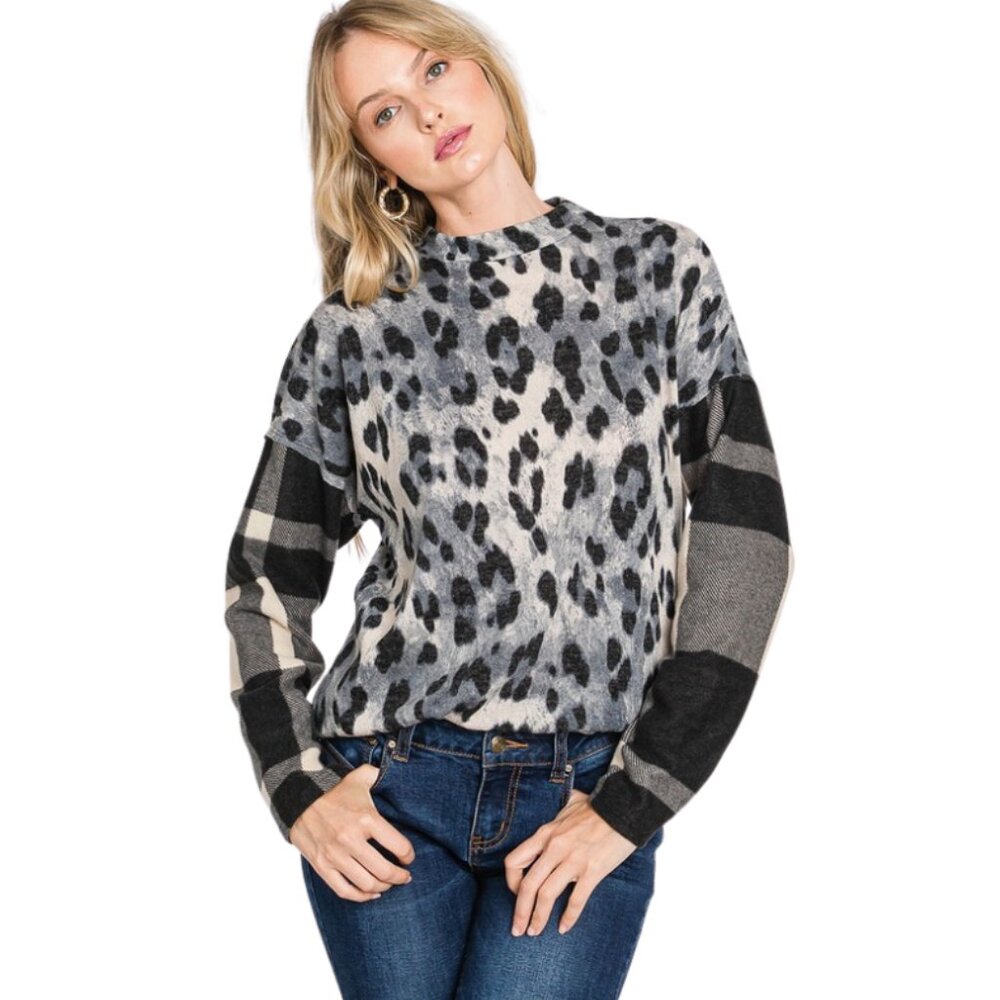 Animal + Plaid‎ Print Top